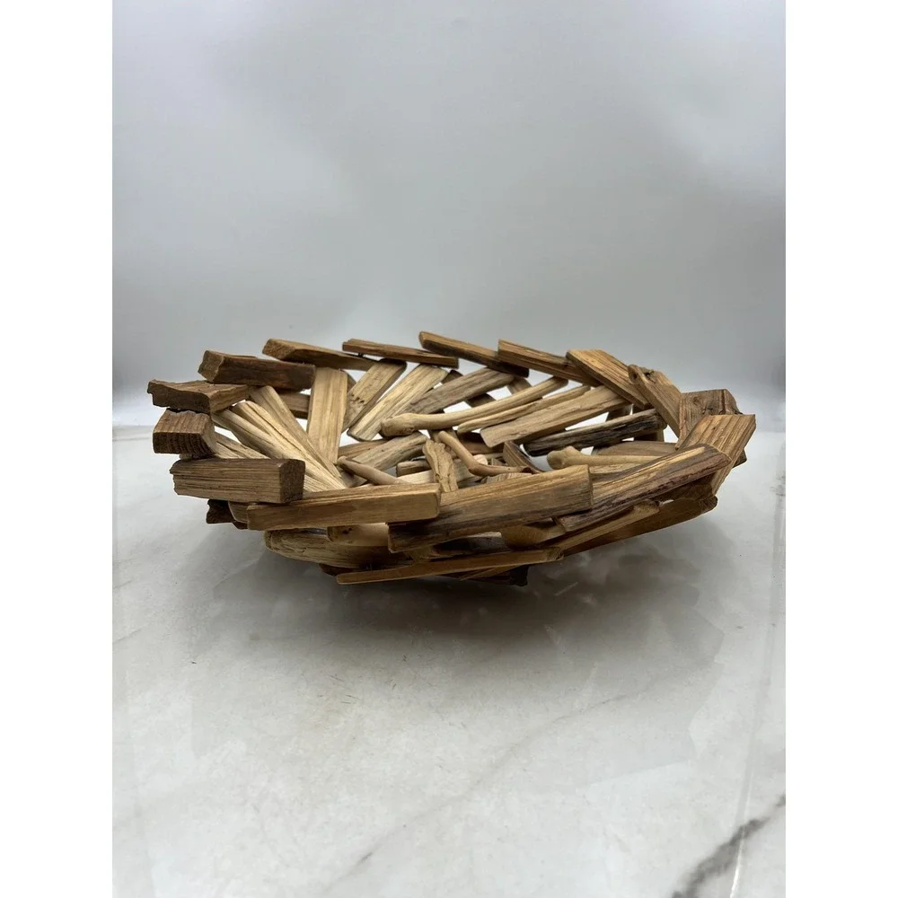 Driftwood Decorative Bowl Basket Handmade Natural Wood Art Centerpiece Beachy
